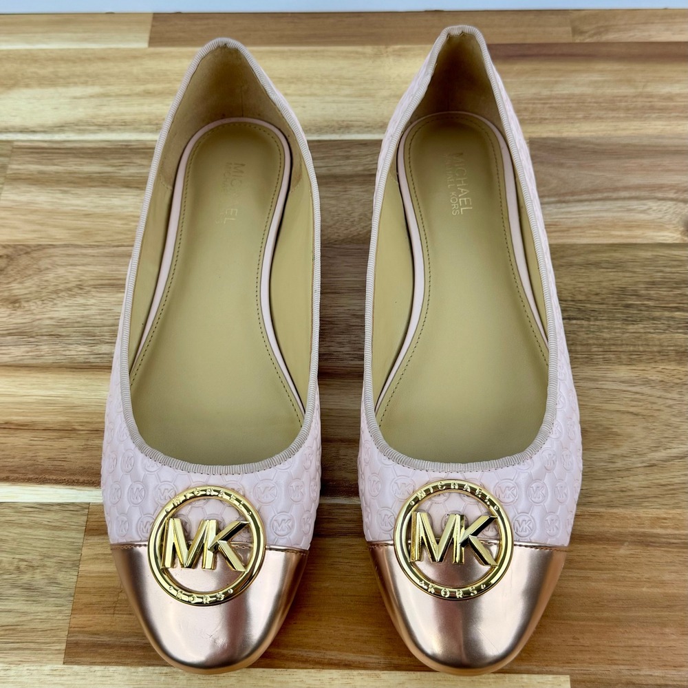 Michael Kors Ballet Flats Rose Gold Cap Toe Logo Detail Size 8M - Picture 2 of 9